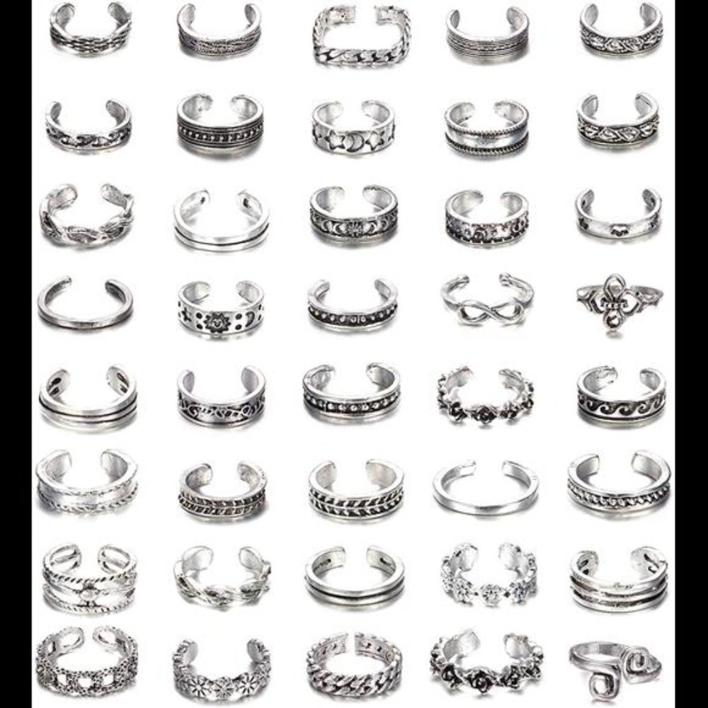 ORAZIO 40 Pcs Toe Rings for Women Men Open Vintage Retro Finger Toe Ring Tail